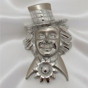 Vintage Clown Silver Tone Brooch